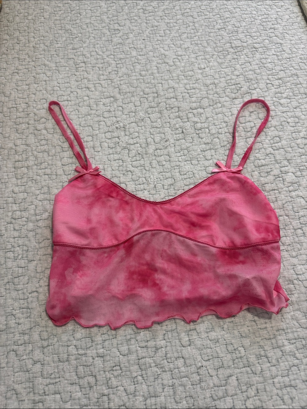 Pink Tie-Dye Mesh Crop Cami Top - matching skirt posted